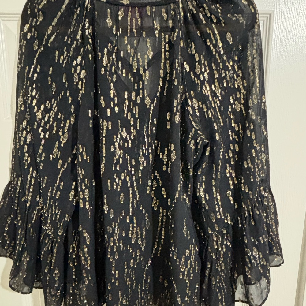 Lilly Pulitzer Black Gold Metallic Silk V Neck Blouse Size Large - Picture 5 of 8